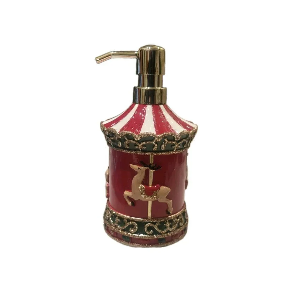 New Red / White Stripped Christmas Carousel Reindeer Soap Dispenser Decoration